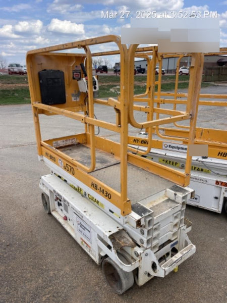 Custom Equipment HB-1430 Hy-Brid Scissor Lift
Platform capacity up to 670 lbs
Working height up to 20 ft
Weighs under 1,700 lbs
Non-marking wheels