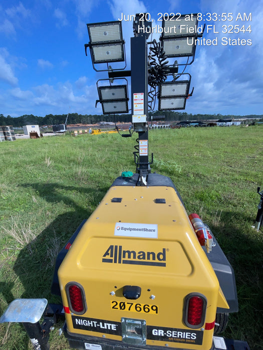 2022 Allmand NLV3GR (4) LED Light Fixture 350W, 23' Vertical Mast, 3kW Prime, Towable, Deep Sea L401, Leveling Jacks, Yanmar T4F 5.8hp