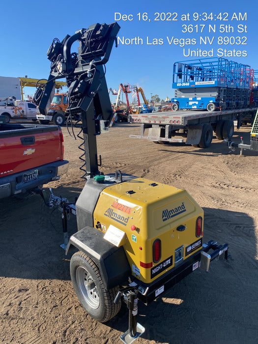 2022 Allmand NLV3GR (4) LED Light Fixture 350W, 23' Vertical Mast, 3kW Prime, Towable, ES Decals, T3