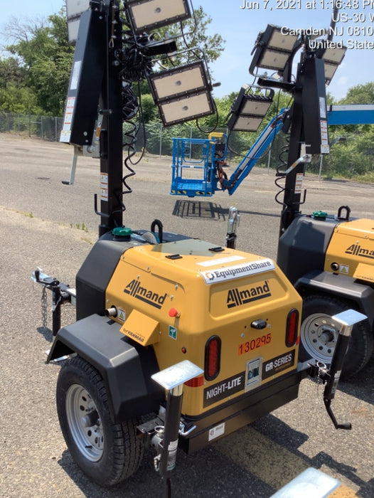 2021 Allmand NLV3GR (4) LED Light Fixture 350W, 23' Vertical Mast, 3kW Prime, Towable, Deep Sea L401, Leveling Jacks, Yanmar T4F 5.8hp