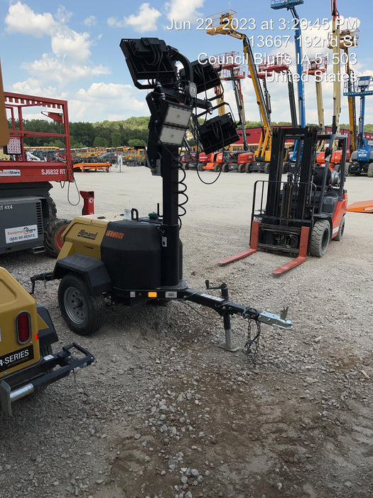 2020 Allmand NLV3GR (4) LED Light Fixture 350W, 23' Vertical Mast, 3kW Prime, Towable, Deep Sea L401, Leveling Jacks, Yanmar T4F 5.8hp