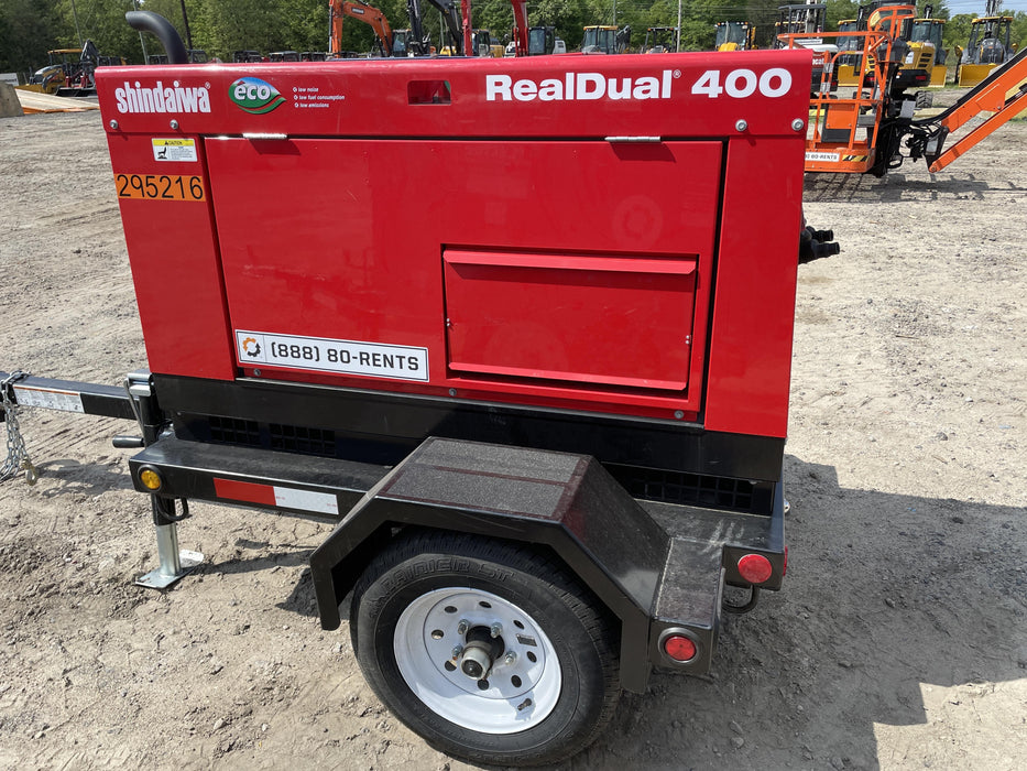2023 Shindaiwa DGW400MDL Kubota D902 Engine, 23 HP, Dual Op Welder, Wire, Arc, Droop Stick, Tig, and CC Stick Functionality, Simulphase, 3 Phase and 1 Phase Gen Output, Single Axle NB Trlr, Slr Trckl Chrg 12V 12W, Fire Ext