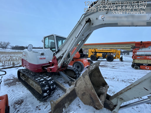 2019 Takeuchi TB290 Cab/Heat/AC Rubber tracks, Dozer blade, Travel alarm, Auxiliary hydraulics Manual QC, Hydraulic thumb, 18", 24", and 36" Buckets
