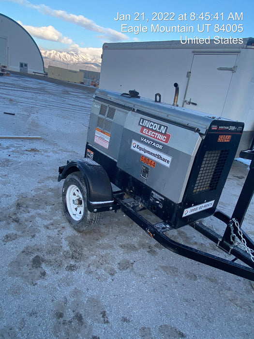 2019 Lincoln Electric Vantage 322 Welder Ready-Pak 3, Two wheel trailer, Fender and Light kit, Cable Rack