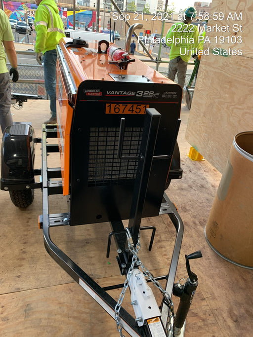 2021 Lincoln Electric Vantage 322 Vantage 322 Ready Pak 3 w/ Decals, ORANGE (includes trailer, cable rack, fender light kit) NO Telematics