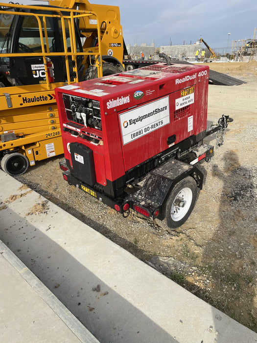 2022 Shindaiwa DGW400MDL Kubota D902 Engine, 23 HP, Dual Op Welder, Wire, Arc, Droop Stick, Tig, and CC Stick Functionality, Simulphase, 3 Phase and 1 Phase Gen Output, Single Axle NB Trlr, Slr Trckl Chrg 12V 12W, Fire Ext