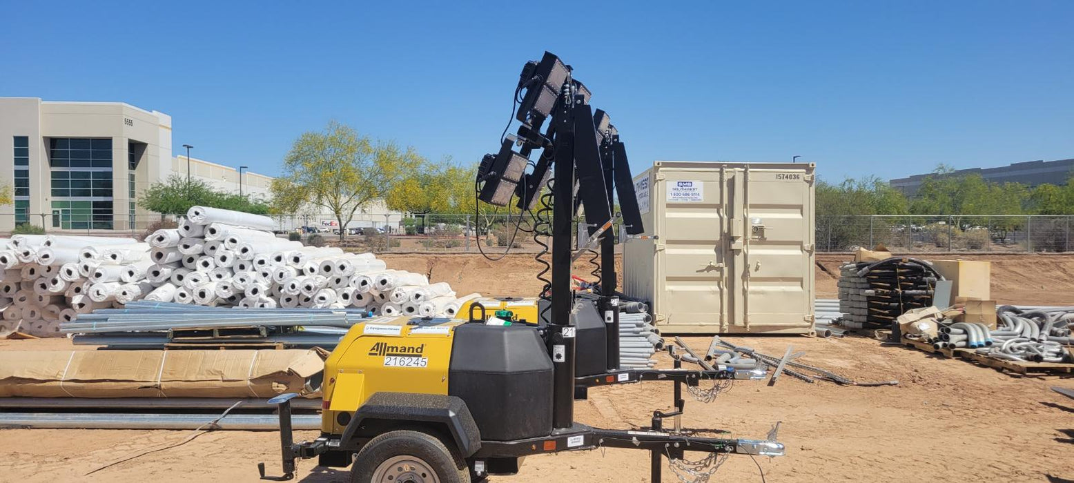 2022 Allmand NLV3GR (4) LED Light Fixture 350W, 23' Vertical Mast, 3kW Prime, Towable, Deep Sea L401, Leveling Jacks, Yanmar T4F 5.8hp