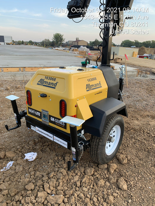 2021 Allmand NLV3GR (4) LED Light Fixture 350W, 23' Vertical Mast, 3kW Prime, Towable, Deep Sea L401, Leveling Jacks, Yanmar T4F 5.8hp