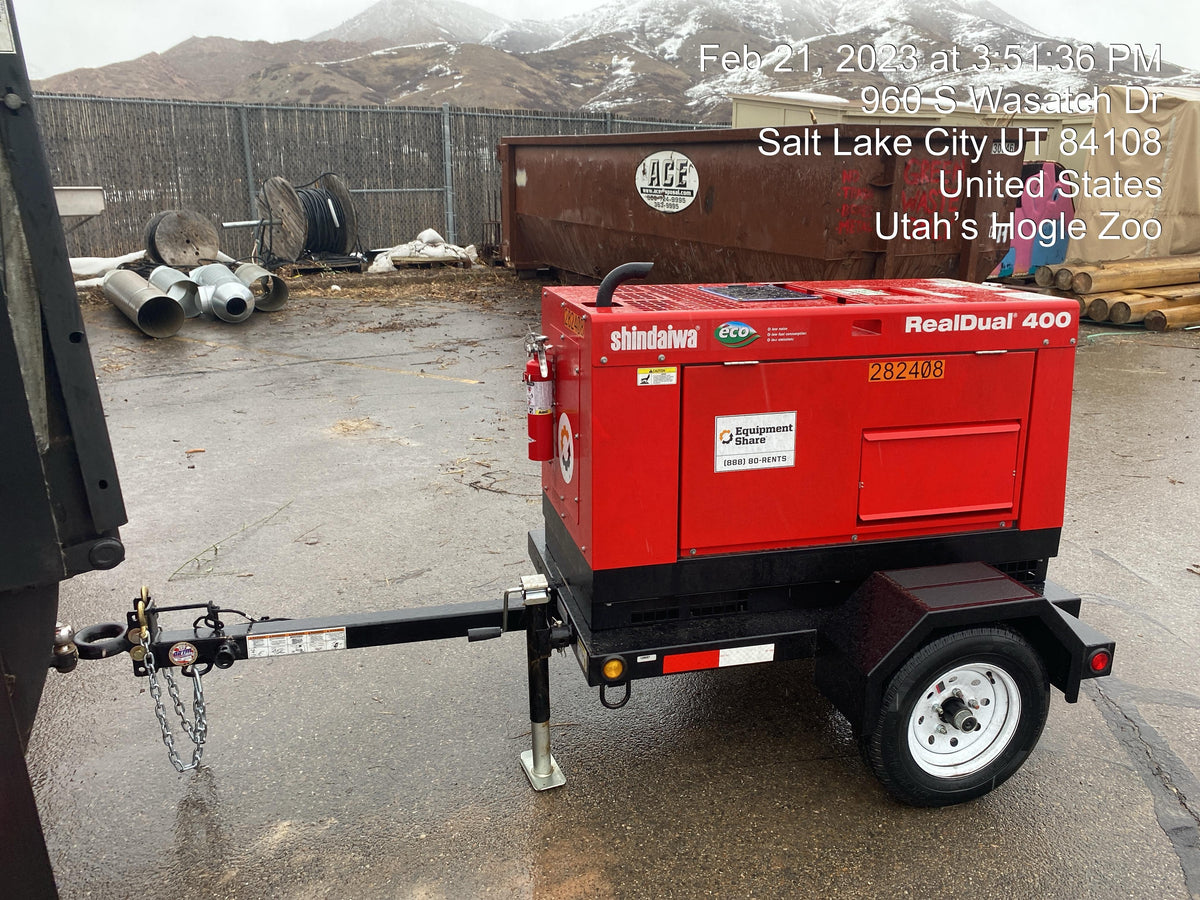 2022 Shindaiwa DGW400MDL Kubota D902 Engine, 23 HP, Dual Op Welder, Wire, Arc, Droop Stick, Tig, and CC Stick Functionality, Simulphase, 3 Phase and 1 Phase Gen Output, Single Axle NB Trlr, Slr Trckl Chrg 12V 12W, Fire Ext