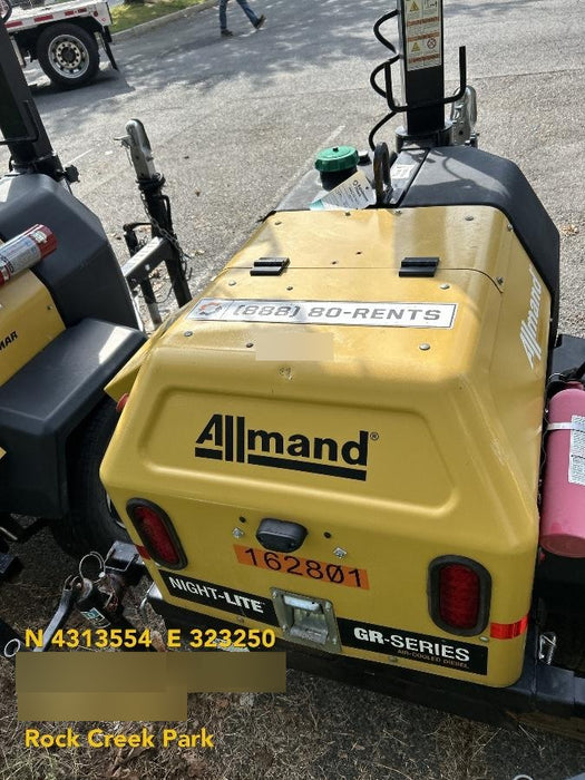 2021 Allmand NLV3GR (4) LED Light Fixture 350W, 23' Vertical Mast, 3kW Prime, Towable, Deep Sea L401, Leveling Jacks, Yanmar T4F 5.8hp