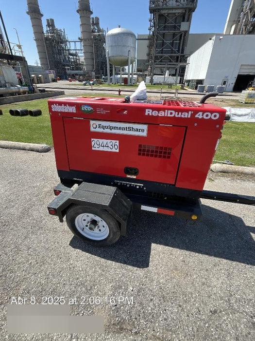 2023 Shindaiwa DGW400MDL Kubota D902 Engine, 23 HP, Dual Op Welder, Wire, Arc, Droop Stick, Tig, and CC Stick Functionality, Simulphase, 3 Phase and 1 Phase Gen Output, Single Axle NB Trlr, Slr Trckl Chrg 12V 12W, Fire Ext