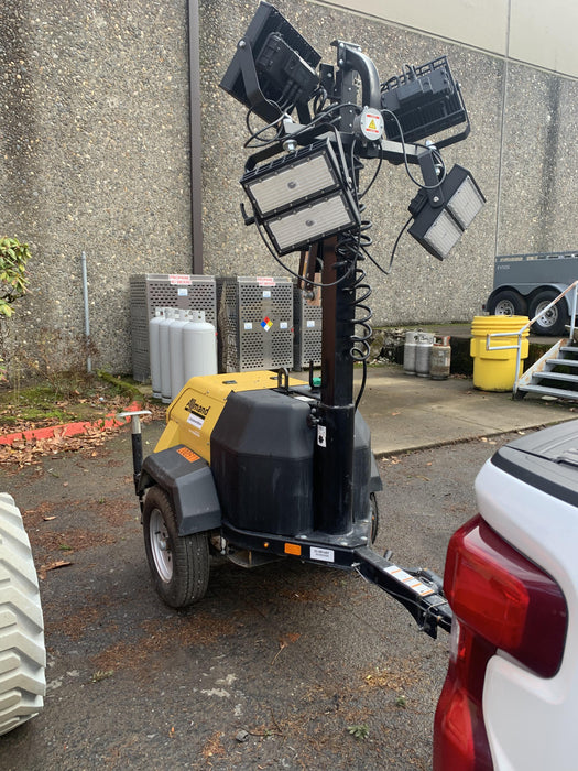 2022 Allmand NLV3GR (4) LED Light Fixture 350W, 23' Vertical Mast, 3kW Prime, Towable, Deep Sea L401, Leveling Jacks, Yanmar T4F 5.8hp