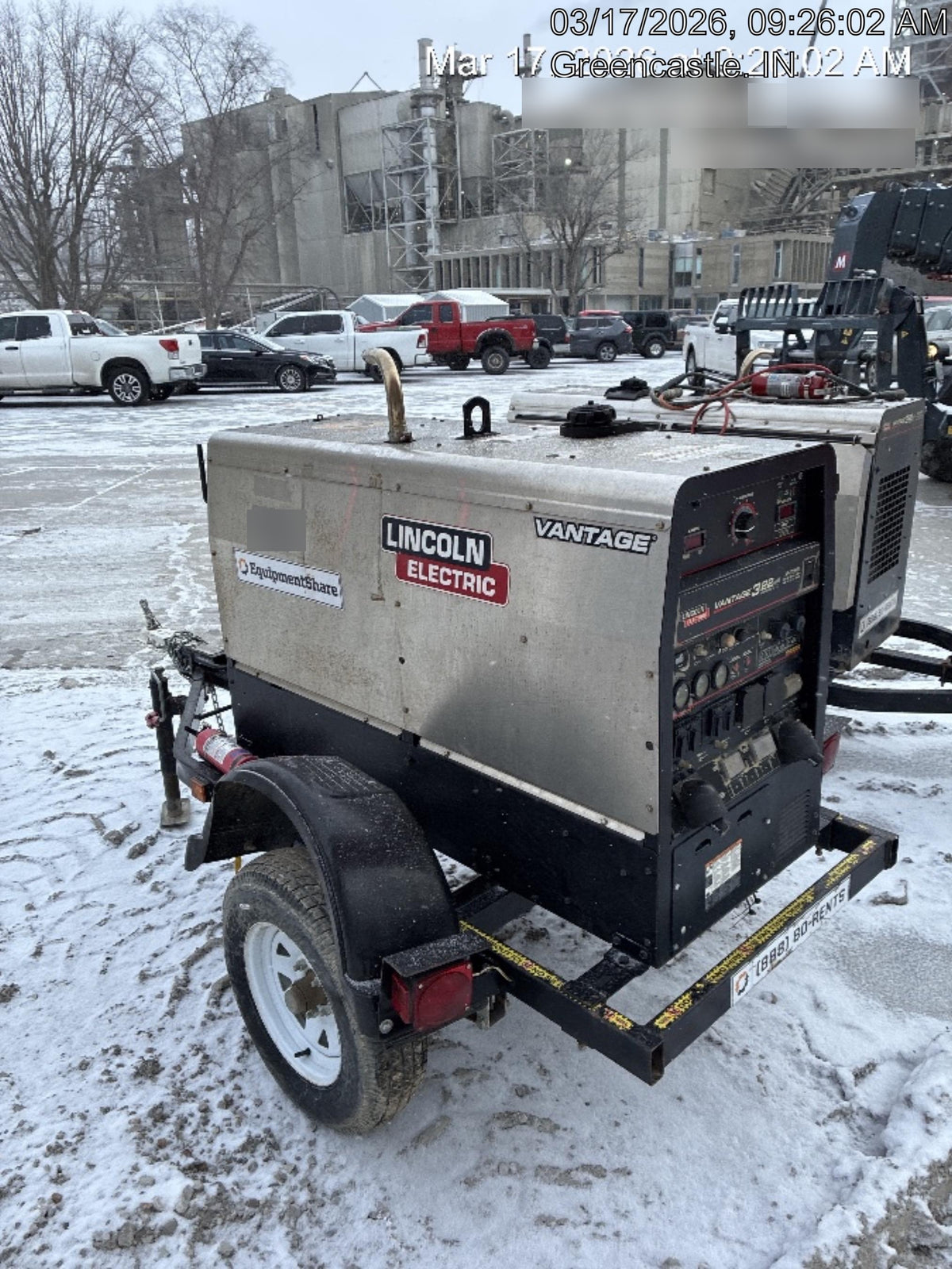 2019 Lincoln Electric Vantage 322 Ready-Pak 3, Two Wheel Trailer, Fender and Light Kit, Cable Rack