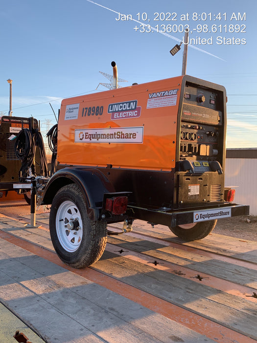 2021 Lincoln Electric Vantage 322 Vantage 322 Ready Pak 3 w/ Decals, ORANGE (includes trailer, cable rack, fender light kit) NO Telematics