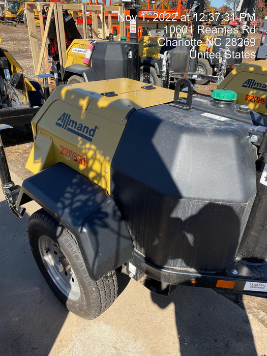 2022 Allmand NLV3GR (4) LED Light Fixture 350W, 23' Vertical Mast, 3kW Prime, Towable, Deep Sea L401, Leveling Jacks, Yanmar T4F 5.8hp