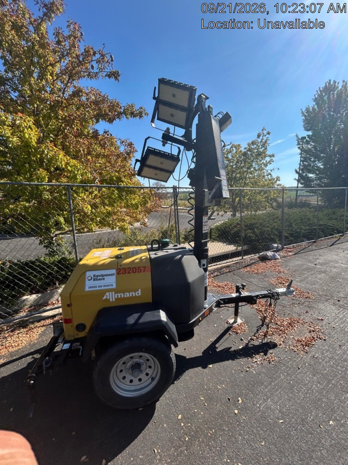 2022 Allmand NLV3GR (4) LED Light Fixture 350W, 23' Vertical Mast, 3kW Prime, Towable, Deep Sea L401, Leveling Jacks, Yanmar T4F 5.8hp