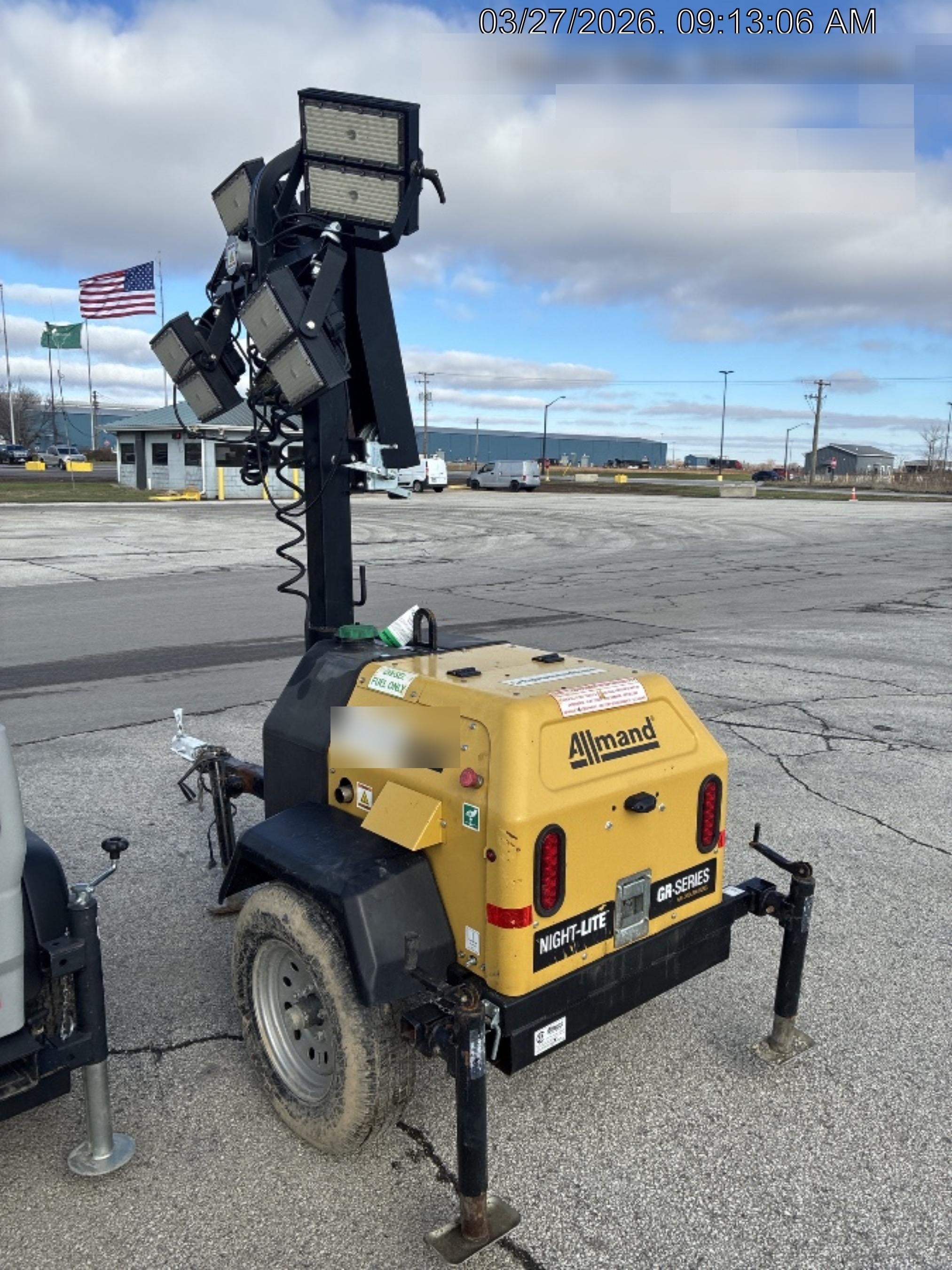 2022 Allmand NLV3GR (4) LED Light Fixture 350W, 23' Vertical Mast, 3kW Prime, Towable, Deep Sea L401, Leveling Jacks, Yanmar T4F 5.8hp