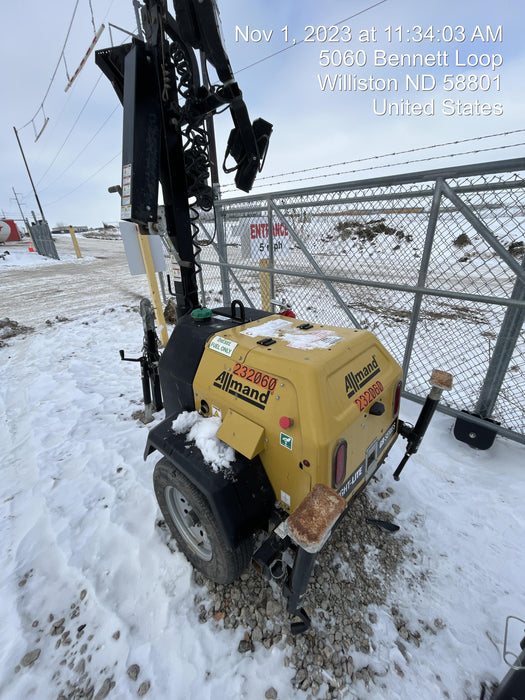 2022 Allmand NLV3GR (4) LED Light Fixture 350W, 23' Vertical Mast, 3kW Prime, Towable, Deep Sea L401, Leveling Jacks, Yanmar T4F 5.8hp