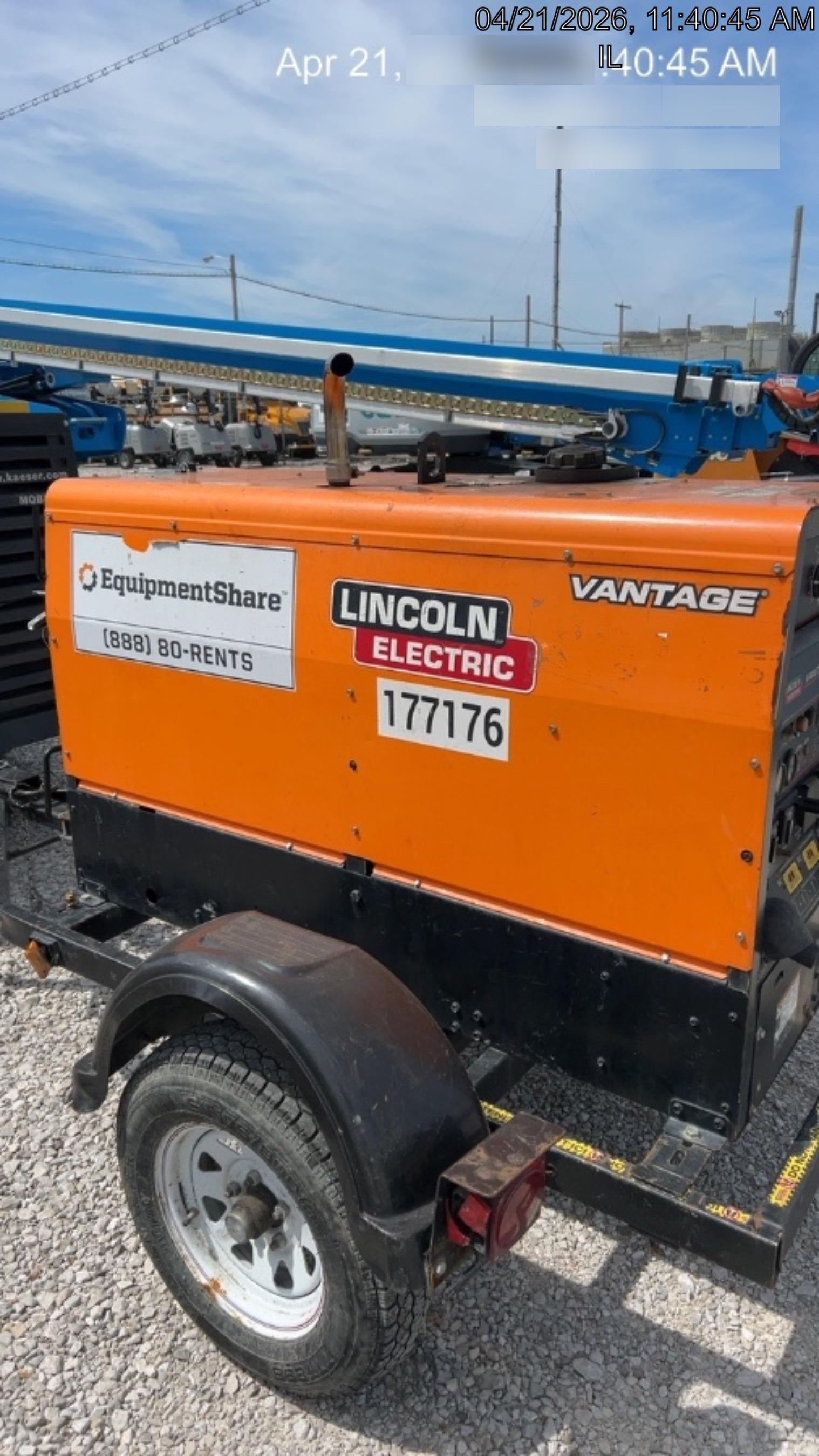 2021 Lincoln Electric Vantage 322 Vantage 322 Ready Pak 3 w/ Decals, ORANGE (includes trailer, cable rack, fender light kit) NO Telematics