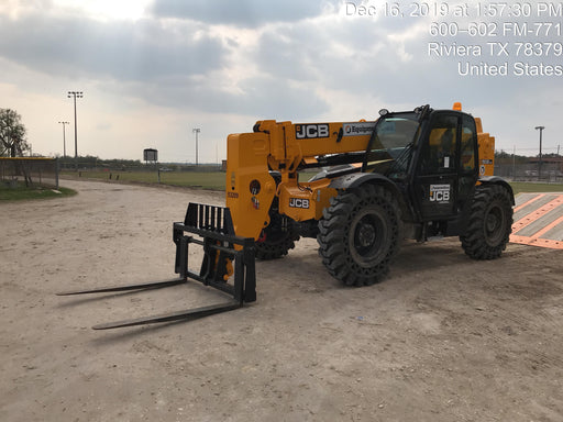 2019 JCB 509-42 Cab/Heat/Air, 74 HP, Solid Tires, STD Worklight, Beacon, Aux Hydraulics, Lifting Eye, Back up Alarm w/66" Carriage/60" Forks