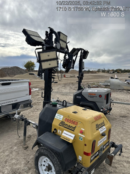 2021 Allmand NLV3GR (4) LED Light Fixture 350W, 23' Vertical Mast, 3kW Prime, Towable, Deep Sea L401, Leveling Jacks, Yanmar T4F 5.8hp