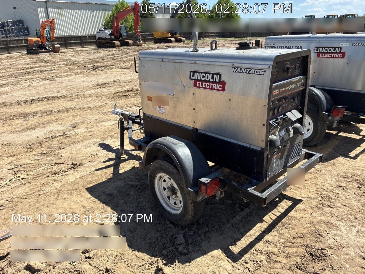 2019 Lincoln Electric Vantage 322 Ready-Pak 3, Two Wheel Trailer, Fender and Light Kit, Cable Rack