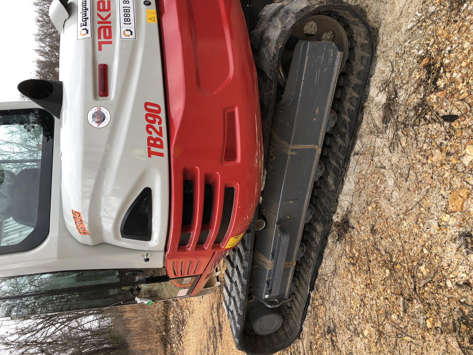 2019 Takeuchi TB290 Cab, AC, Rubber Tracks, Dozer Blade, Travel Alarm, Control Pattern Change Valve, Auxiliary Hydraulics w/18" Quick Coupler Bucket with teeth, 6.2 cu. ft. capacity/24" Quick Coupler Bucket with teeth, 8.6 cu. ft. capacity/36" Quick Coupler Bucket with teeth, 13.4 cu. ft. capacity, Quick Coupler, Hydraulic Thumb Installed