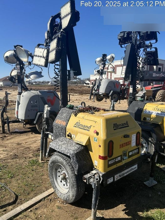 Allmand NLV3GR (4) LED Light Fixture 350W, 23' Vertical Mast, 3kW Prime, Towable, Deep Sea L401, Leveling Jacks, Yanmar T4F 5.8hp