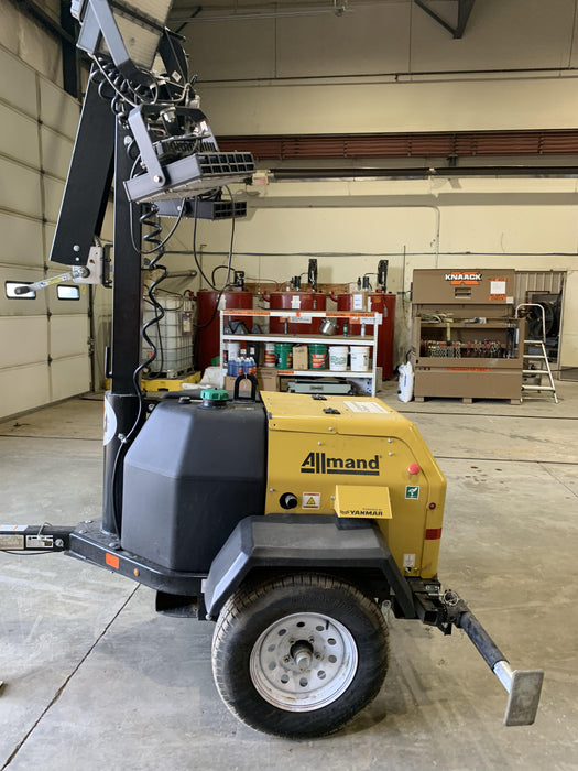 2021 Allmand NLV3GR (4) LED Light Fixture 350W, 23' Vertical Mast, 3kW Prime, Towable, Deep Sea L401, Leveling Jacks, Yanmar T4F 5.8hp