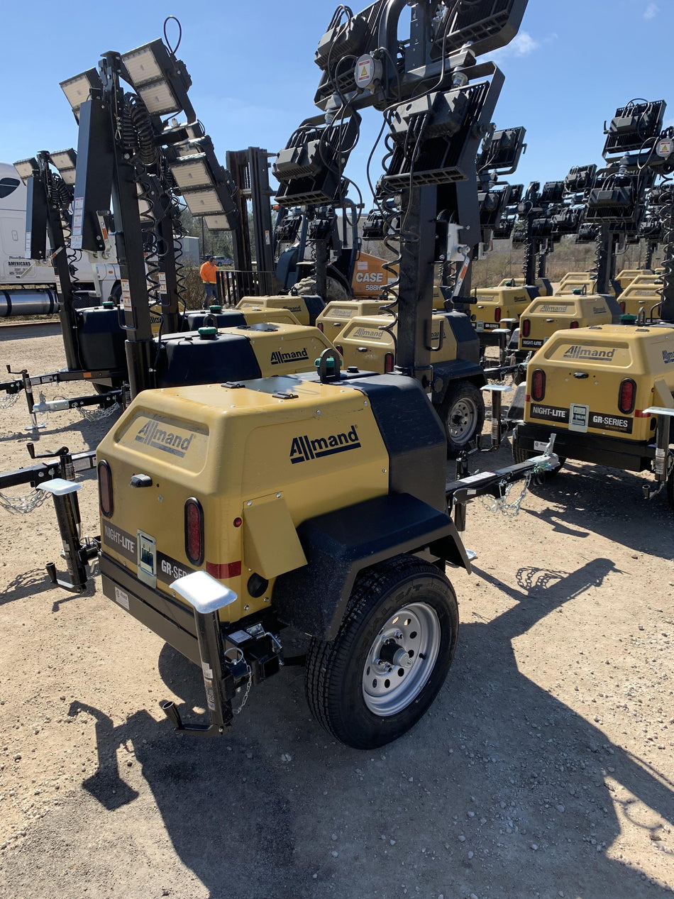 2022 Allmand NLV3GR (4) LED Light Fixture 350W, 23' Vertical Mast, 3kW Prime, Towable, Deep Sea L401, Leveling Jacks, Yanmar T4F 5.8hp