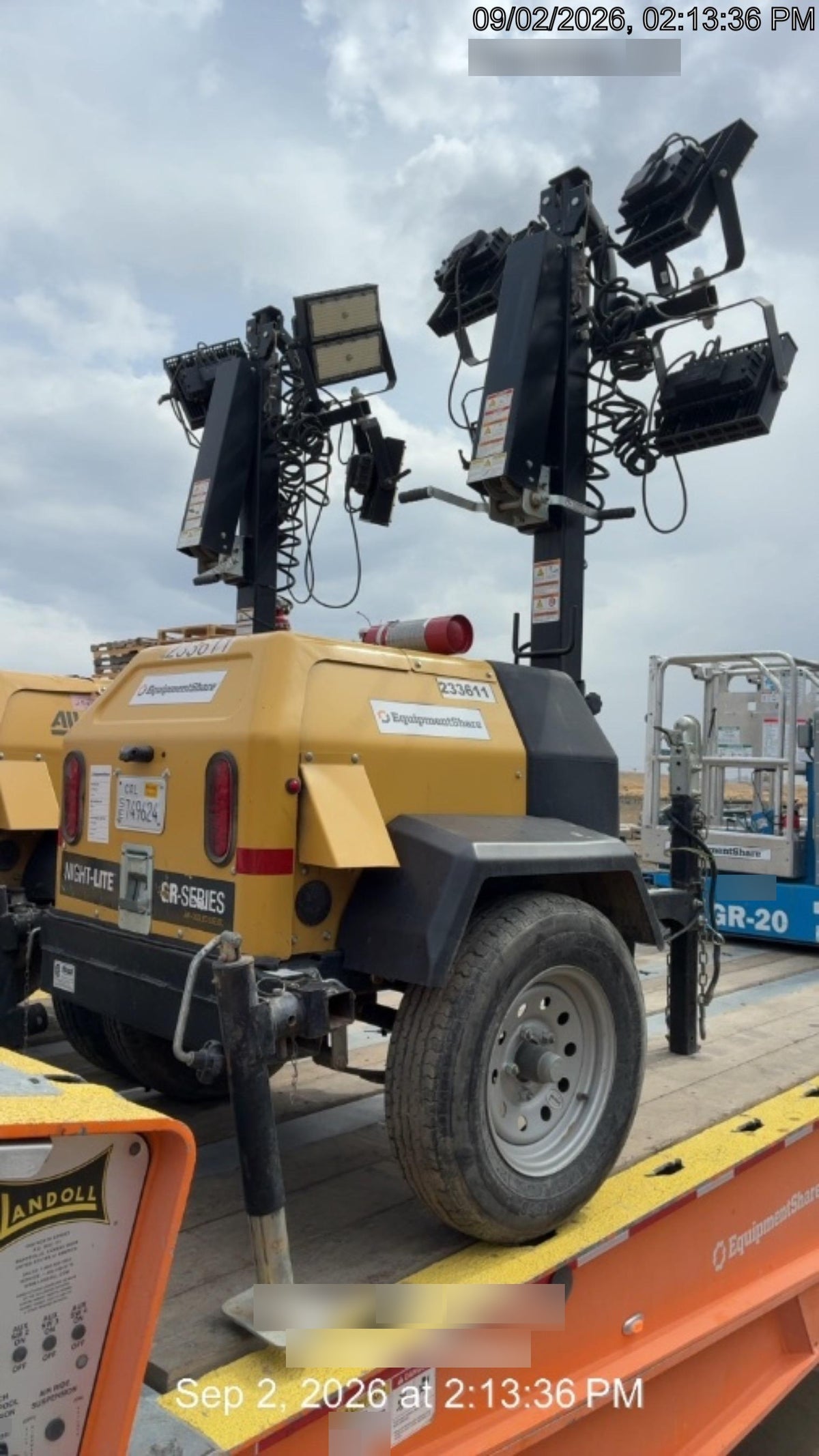 2022 Allmand NLV3GR (4) LED Light Fixture 350W, 23' Vertical Mast, 3kW Prime, Towable, Deep Sea L401, Leveling Jacks, Yanmar T4F 5.8hp