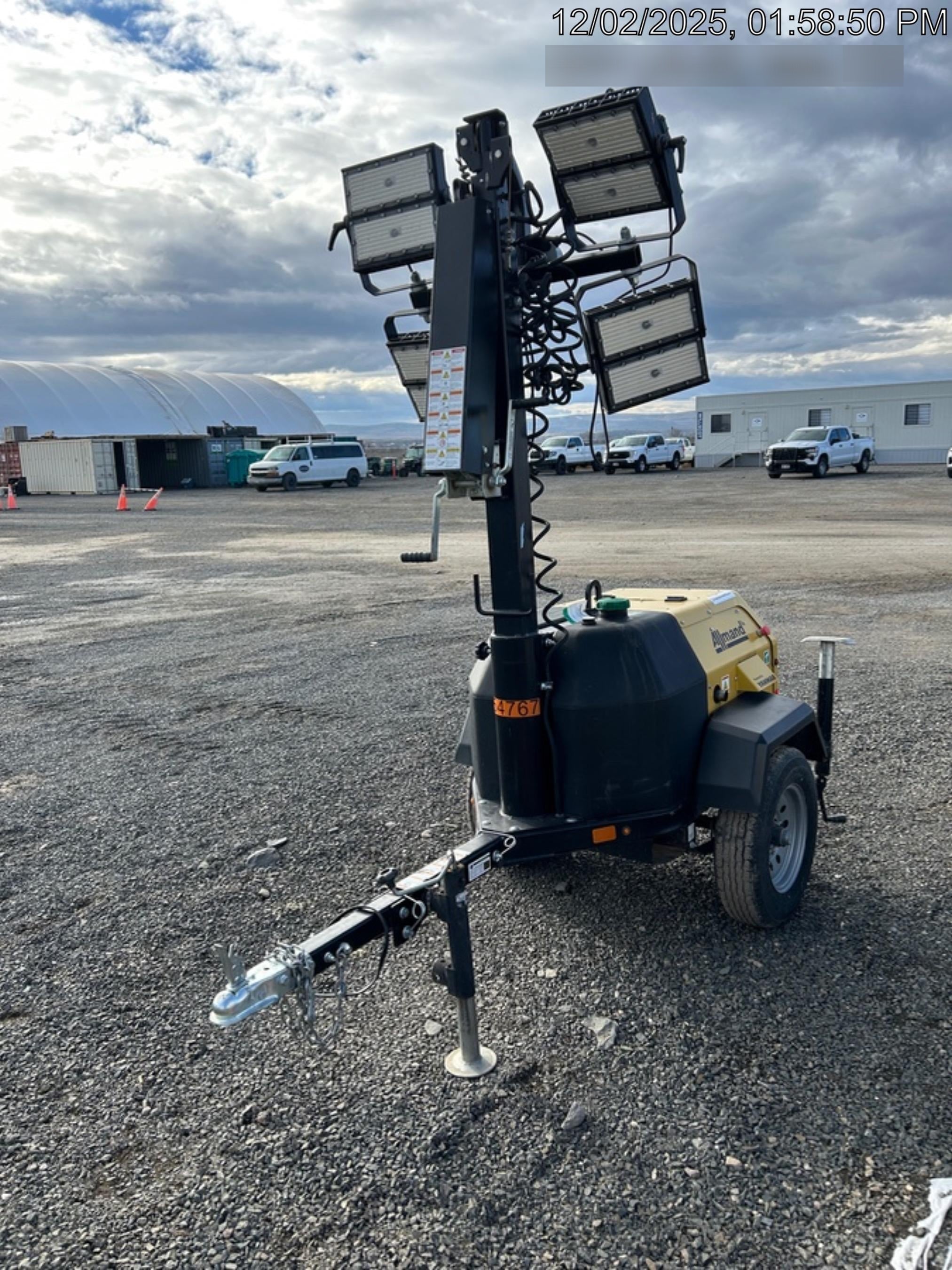 2022 Allmand NLV3GR (4) LED Light Fixture 350W, 23' Vertical Mast, 3kW Prime, Towable, ES Decals, T3