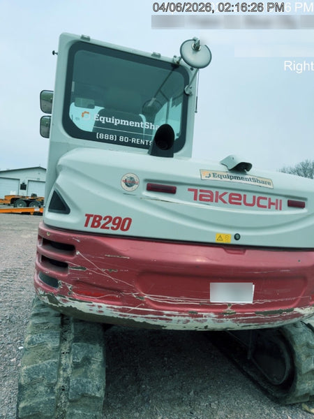 2019 Takeuchi TB290 Cab/Heat/AC Rubber tracks, Dozer blade, Travel alarm, Auxiliary hydraulics Manual QC, Hydraulic thumb, 18", 24", and 36" Buckets