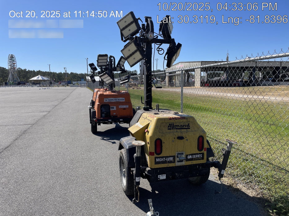 2022 Allmand NLV3GR (4) LED Light Fixture 350W, 23' Vertical Mast, 3kW Prime, Towable