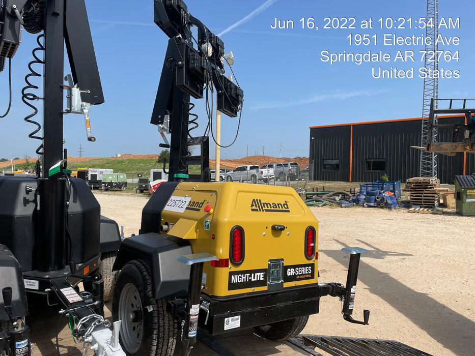 2022 Allmand NLV3GR (4) LED Light Fixture 350W, 23' Vertical Mast, 3kW Prime, Towable, Deep Sea L401, Leveling Jacks, Yanmar T4F 5.8hp