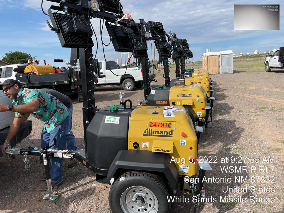 2022 Allmand NLV3GR (4) LED Light Fixture 350W, 23' Vertical Mast, 3kW Prime, Towable, ES Decals, T3