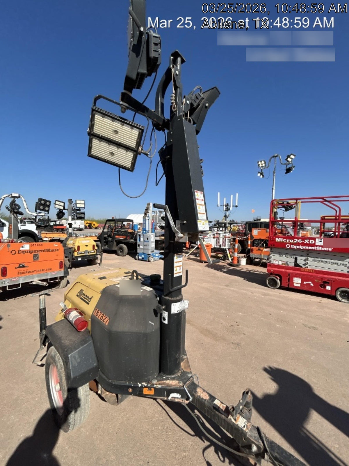 Allmand NLV3GR (4) LED Light Fixture 350W, 23' Vertical Mast, 3kW Prime, Towable, Deep Sea L401, Leveling Jacks, Yanmar T4F 5.8hp