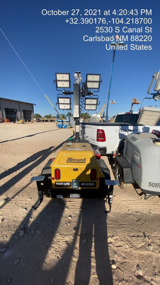 2021 Allmand NLV3GR (4) LED Light Fixture 350W, 23' Vertical Mast, 3kW Prime, Towable, Deep Sea L401, Leveling Jacks, Yanmar T4F 5.8hp