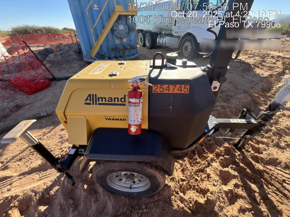 2022 Allmand NLV3GR (4) LED Light Fixture 350W, 23' Vertical Mast, 3kW Prime, Towable, ES Decals, T3