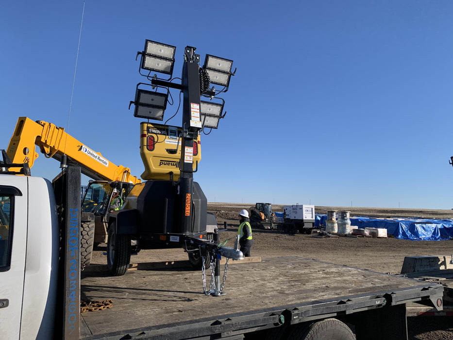 2022 Allmand NLV3GR (4) LED Light Fixture 350W, 23' Vertical Mast, 3kW Prime, Towable, Deep Sea L401, Leveling Jacks, Yanmar T4F 5.8hp