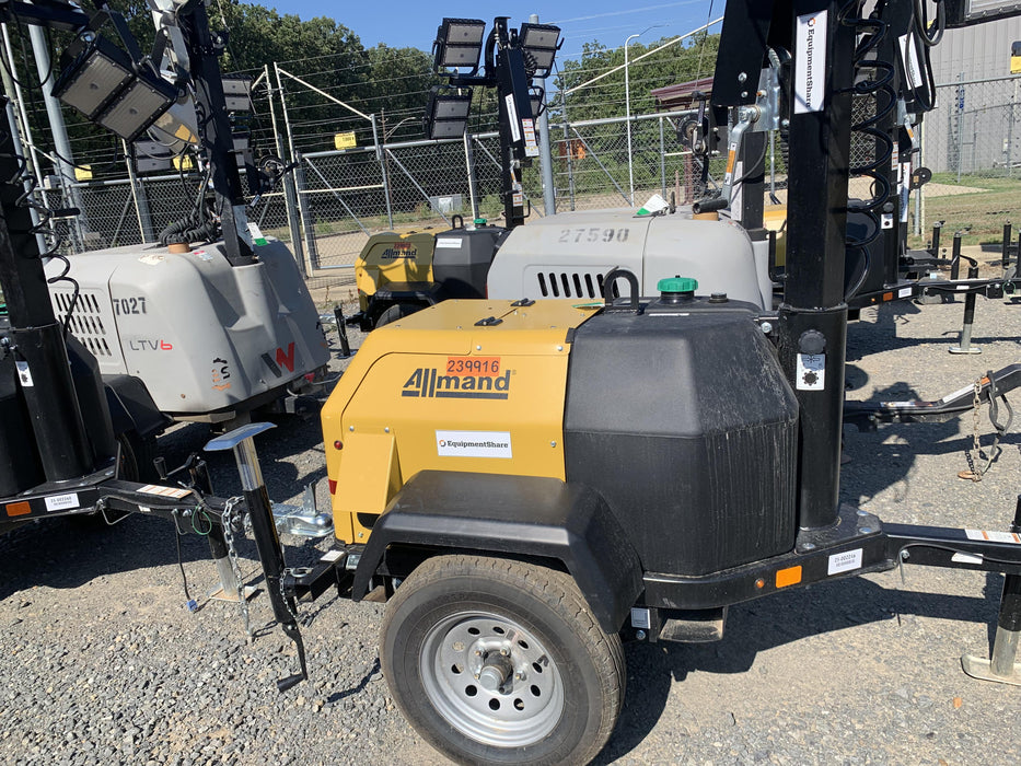 2022 Allmand NLV3GR (4) LED Light Fixture 350W, 23' Vertical Mast, 3kW Prime, Towable, Deep Sea L401, Leveling Jacks, Yanmar T4F 5.8hp