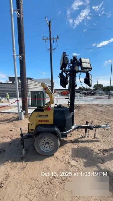 2022 Allmand NLV3GR (4) LED Light Fixture 350W, 23' Vertical Mast, 3kW Prime, Towable, Deep Sea L401, Leveling Jacks, Yanmar T4F 5.8hp