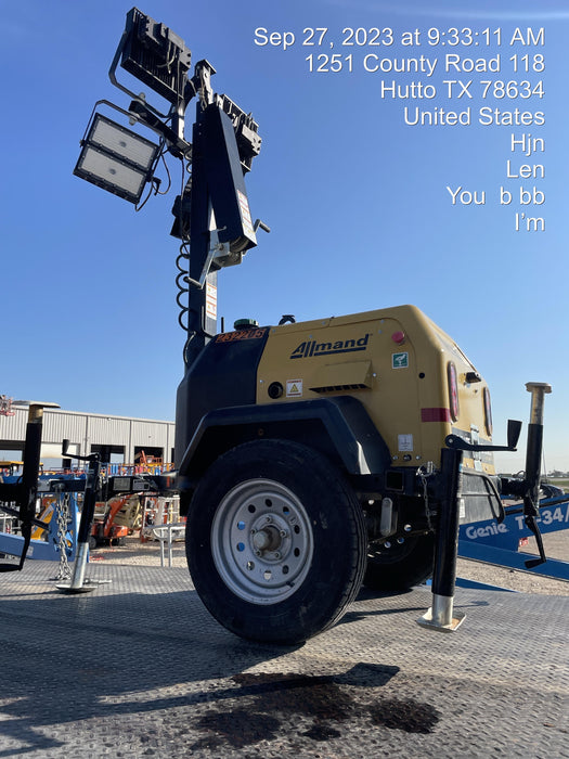 2022 Allmand NLV3GR (4) LED Light Fixture 350W, 23' Vertical Mast, 3kW Prime, Towable, Deep Sea L401, Leveling Jacks, Yanmar T4F 5.8hp