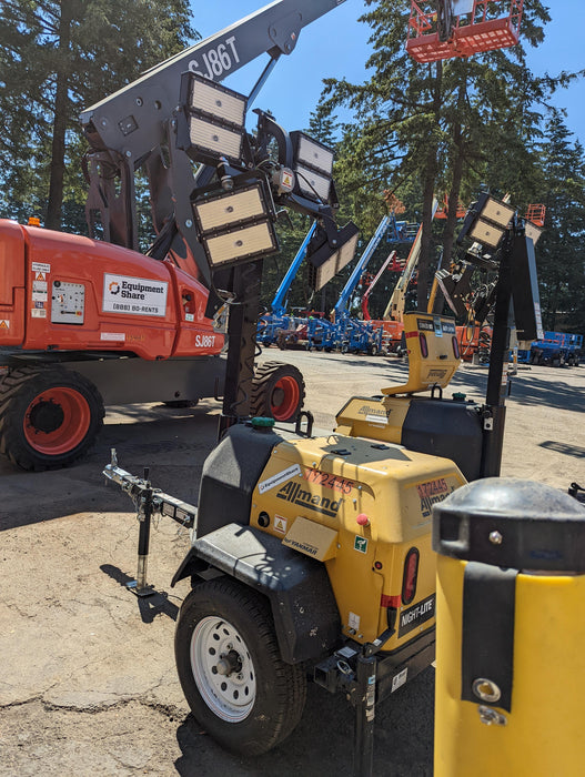 2021 Allmand NLV3GR (4) LED Light Fixture 350W, 23' Vertical Mast, 3kW Prime, Towable, Deep Sea L401, Leveling Jacks, Yanmar T4F 5.8hp