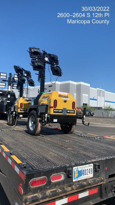 2022 Allmand NLV3GR (4) LED Light Fixture 350W, 23' Vertical Mast, 3kW Prime, Towable, Deep Sea L401, Leveling Jacks, Yanmar T4F 5.8hp