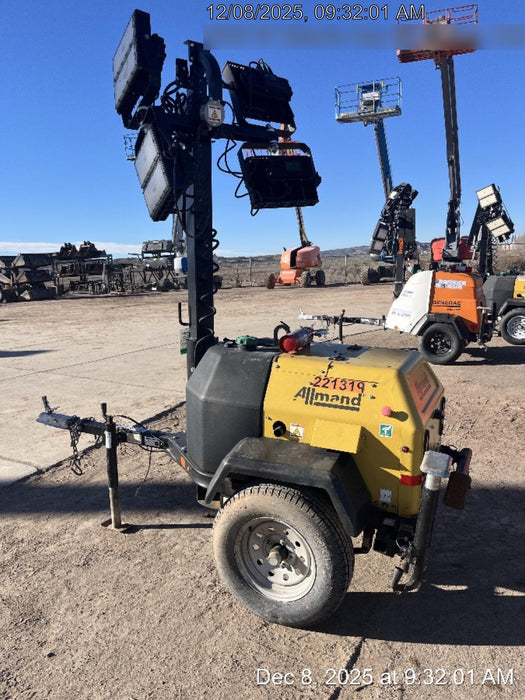 2022 Allmand NLV3GR (4) LED Light Fixture 350W, 23' Vertical Mast, 3kW Prime, Towable, Deep Sea L401, Leveling Jacks, Yanmar T4F 5.8hp