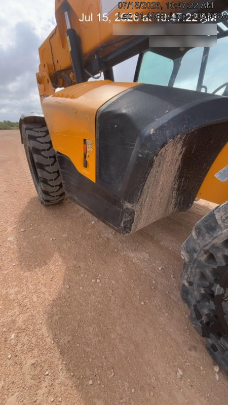 2019 JCB 510-56 74 HP w/Open ROPS, Beacon, Aux Hydraulics, Worklights, Solid Tires w/60" Carriage/Forks