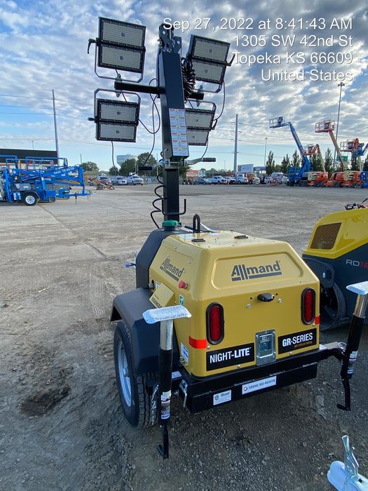 2022 Allmand NLV3GR (4) LED Light Fixture 350W, 23' Vertical Mast, 3kW Prime, Towable, ES Decals, T3