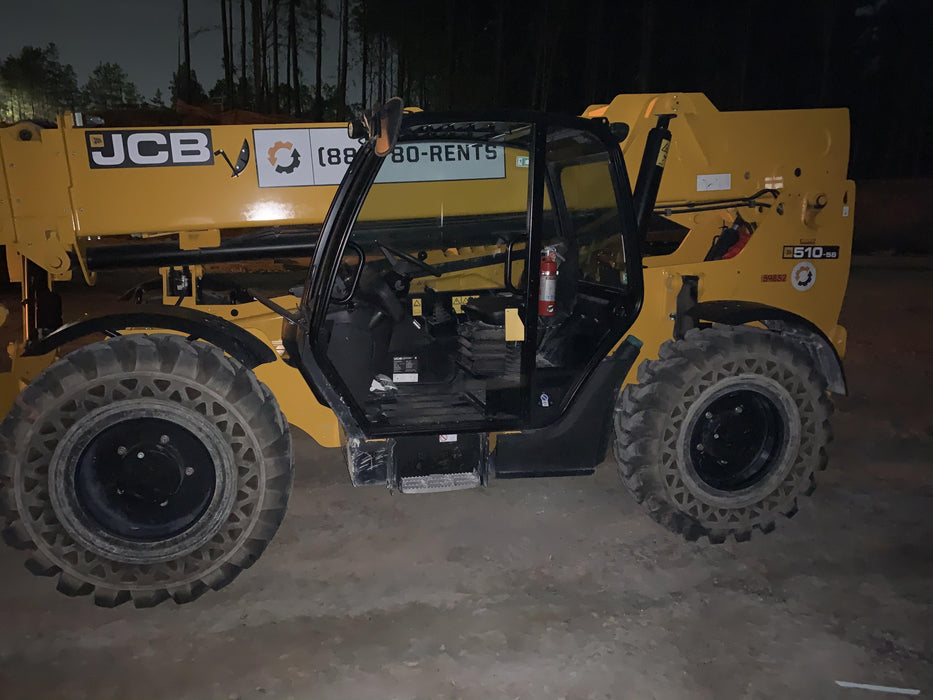 2020 JCB 510-56 Canopy, 74 HP, Solid Tires, STD Worklight, Beacon, Aux Hydraulics, Lifting Eye, Back up Alarm w/66" Carriage/60" Forks