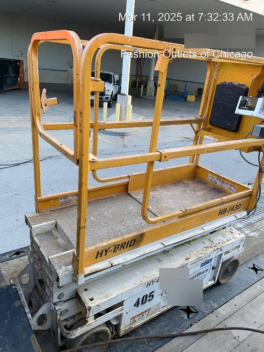Custom Equipment HB-1430 <ul>
 <li>Hy-Brid Scissor Lift</li>
  <li>Platform capacity up to 670 lbs.</li>
  <li>Working height up to 20 ft</li>
  <li>Weighs under 1,700 lbs.</li>
  <li>Non-marking wheels </li>
</ul>